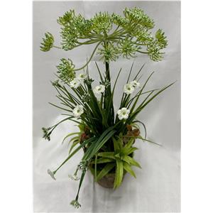Maceta con flor artificial de follaje verde de 10x10x37cm