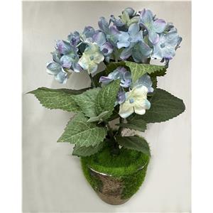 Maceta con hortensia artificial azul de 8x8x22cm