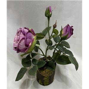 Maceta con rosas artificiales lila de 9x9x35cm