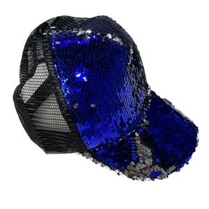 Gorra de lentejuela azul con negro