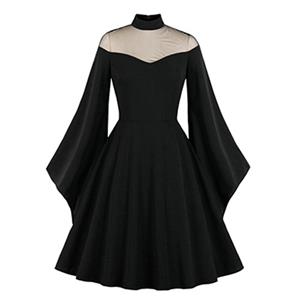 Vestido casual con cuello alto y manga larga negro talla M