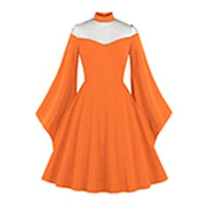 Vestido casual con cuello alto y manga larga naranja talla XL