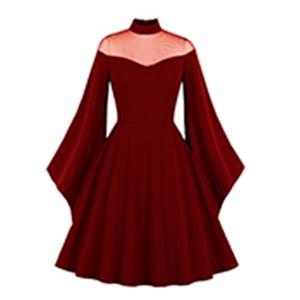Vestido casual con cuello alto y manga larga vino talla L