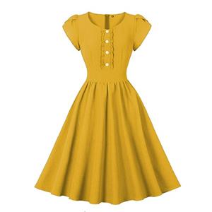 Vestido casual manga corta estilo años 50 amarillo talla L