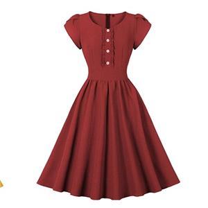 Vestido casual manga corta estilo años 50 rojo talla L