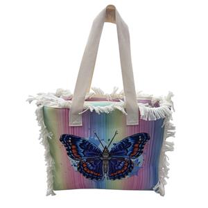 Bolsa de playa diseño mariposa con colores de arcoiris