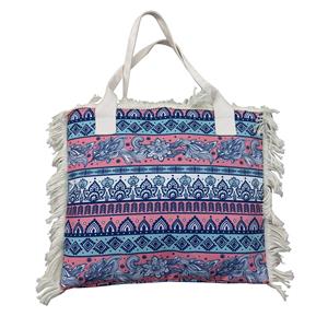 Bolsa de playa diseño grecas azul con rosa