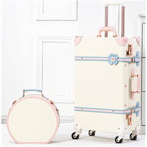 Juego de 2 maletas beige con franjas rosa y azul