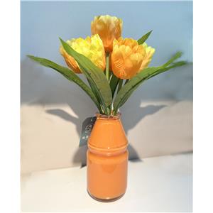 Florero naranja con flores naranja de 6x6x24.5cm