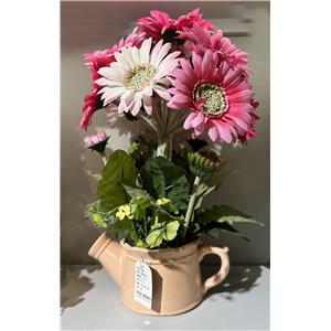 Maceta con flor de gerbera rosa de 11x18x32cm