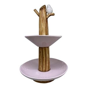 Bebedero de ceramica rosa con ave de 18x18x28cm