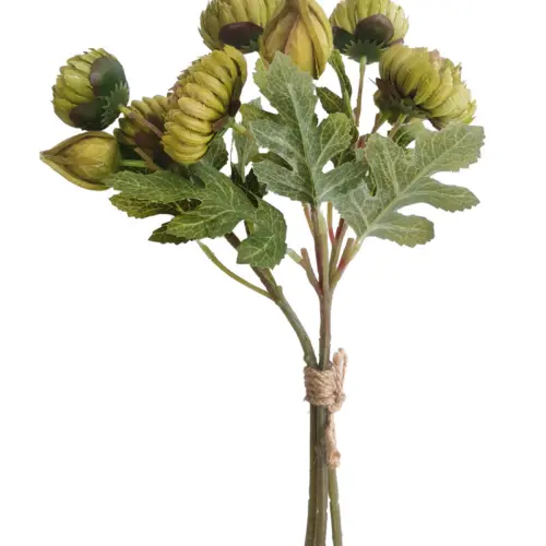 Ramo de flor diente de leon artificial verde con amarillo de 37cm