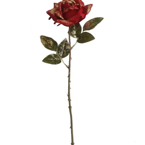 Flor de rosa artificial roja de 52cm