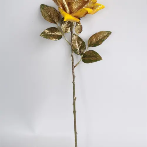 Flor de rosa artificial amarilla de 52cm