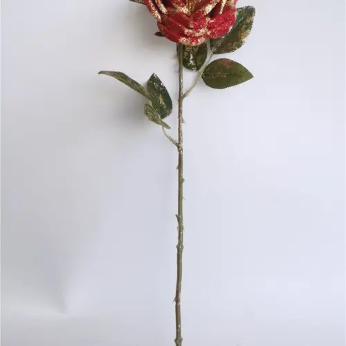 Flor de rosa artificial roja de 51cm