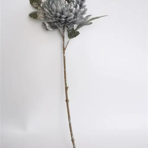 Flor de dahlia artificial plateada de 51cm