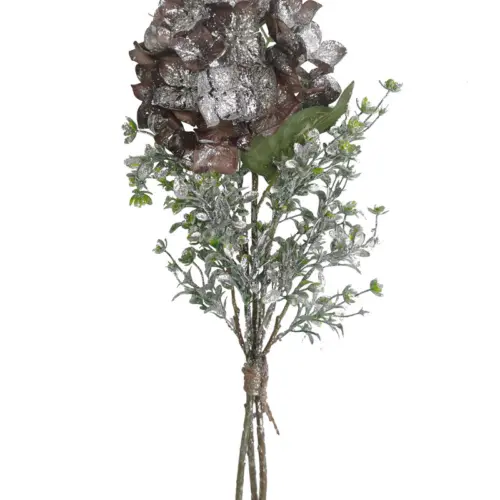 Ramo de follaje con flor de hortencia artificial café claro de 50cm