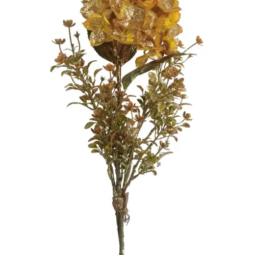 Ramo de follaje con flor de hortencia artificial amarilla de 50cm