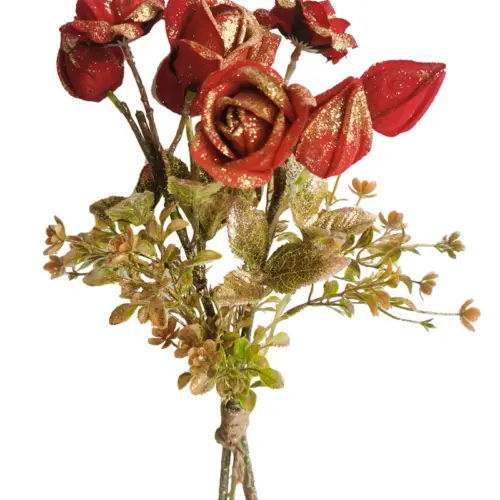 Ramo de flores de rosa con botones artificial roja de 38cm