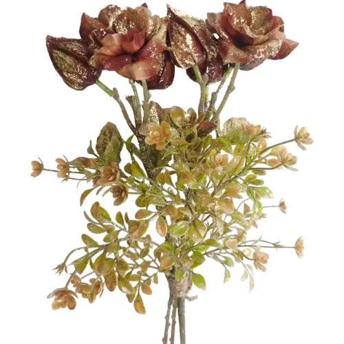 Ramo de flores de rosa con botones artificial café oscuro de 38cm