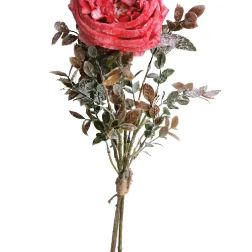 Rama de flor de rosa artificial roja de 50cm