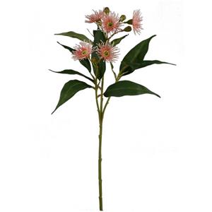 Vara de flor de plastico rosa claro con hojas de tela de 63x26x13cm