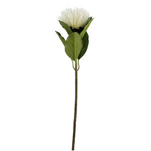 Vara de flor de plastico crema de crisantemo con hojas de tela de 66x15x15cm
