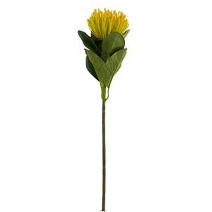 Vara de flor de plastico amarillo de crisantemo con hojas de tela de 66x15x15cm