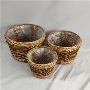 Juego de 3 macetas redondas tejidas cafe de 32×22/27×19/22x16cm