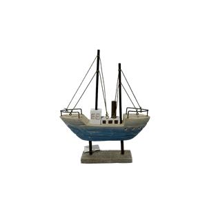 Barco de vapor azul de madera de 21x5x26.5cm