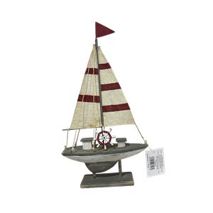 Barco rojo con timón de madera de 16.5x6x32cm