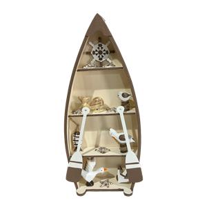 Barco de madera café con pájaro y remos de 22.5×6.8×41.4cm