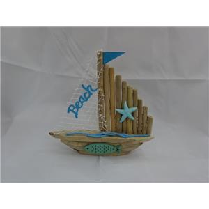 Barco de madera con estrella de mar azul de 23x5x23cm
