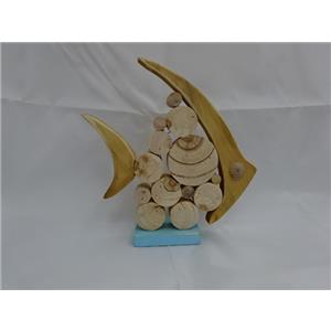 Pez de madera diseño troncos con base azul de 22x5x21cm