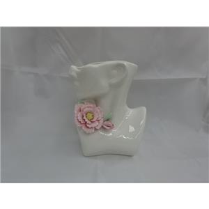 Maceta de porcelana diseño torso con flores rosas de 19.3×9.5×21.8cm