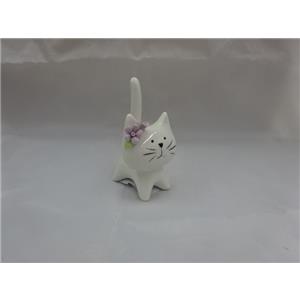 Gatito de porcelana blanca con flor morada de 7×6.4×11.9cm