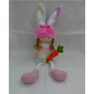 Niña con traje de conejo de tela rosa de 16x11x54cm