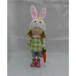 Niño con traje de conejo de tela blanco con rosa de 13x10x44cm