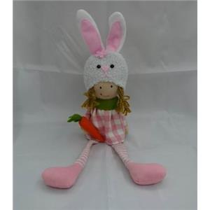 Niña sentada con traje de conejo de tela de 14x10x53cm