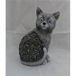 Gato de cerámica con luz solar de 25.5×17.5x35cm