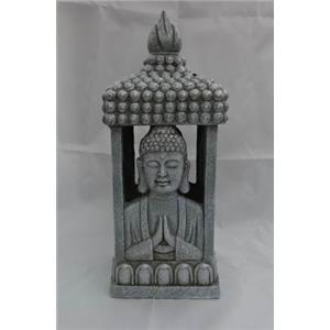 Buda de ceramica bajo templo con luz solar de 17.5×17.5x41cm