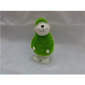 Oso de cerámica con flor verde de 9.5×9.5×17.8cm