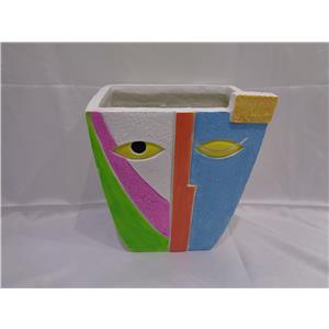 Maceta de poliresina diseño rostro de colores de 18.3×12.8×21.5cm