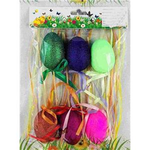 Bolsa con 6 huevos diseño conejos de colores flourecentes de 4.5×4.5x7cm