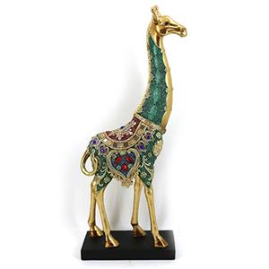 Jirafa de poliresina con brillantes verdes rojos y azules de 21x8x49cm