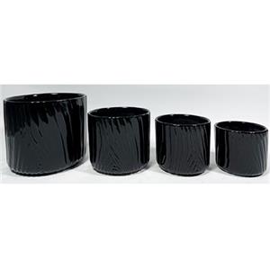 Juego de 4 macetas de cerámica con diseño de lineas de color negro de 19.5×19.5×17/15x15x13/13x13x11.5/15.5×15.5x10cm