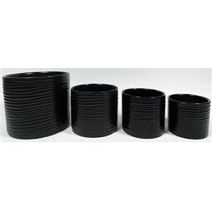 Juego de 4 macetas de cerámica con diseño lineas de color negro mate de 19.5×19.5×17/15x15x13/13x13x11.5/11.5×11.5x10cm