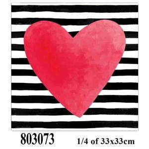 Paquete de servilletas con 20 piezas diseño rayas negras con corazón rojo de 33x33x0.1cm