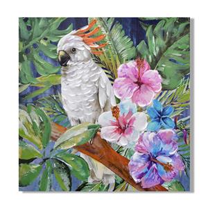 Cuadro con ave y flores de colores
