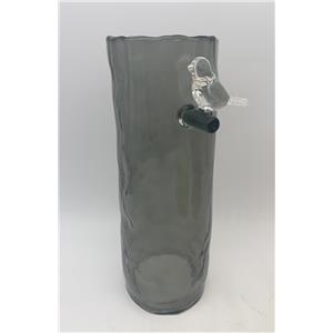 Jarron de cristal con rama y pajarito de color gris de 13.5×9.5x27cm